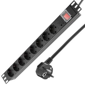 Regleta de enchufes para armario rack 19" 1U con 8 schuko e interruptor