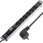 Regleta de enchufes de PVC para armario rack 19” 1U con 6 Schuko negros carcasa gris e interruptor tipo B - RE12601 - 01