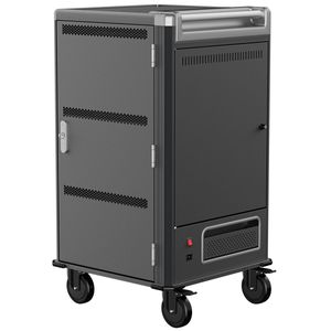 Carro de carga y transporte para 30 ordenador portátil, notebook y tablet negro con regleta inteligente montado