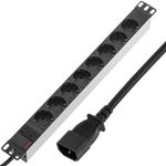 Regleta de enchufes de aluminio para armario rack 19" 1U con 8 Schuko y conector C14 - RE09600 - 01