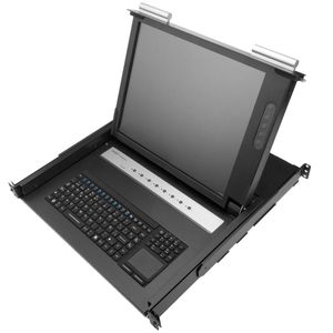 Consola y conmutador KVM IP65 de 8 puertos para rack 19" 1U. Teclado mousepad y pantalla 17"