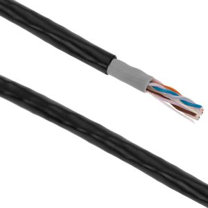 Bobina de cable de red ethernet Cat. 6 UTP CCA de 100 m de color negro para exterior