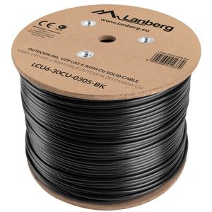 Bobina de cable de red ethernet Cat. 6 UTP de 305 m rígido de color negro para exterior fluke tested LCU6-30CU-0305-BK