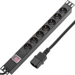 Regleta de enchufes para armario rack 19" 1U con 7 schuko e interruptor y cable 2 metros C14 - RE00600 - 01