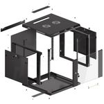Armario Rack mural 19" 9U F600 600x600x512mm pared desmontado DIY negro Lanberg - WK36800 - 02