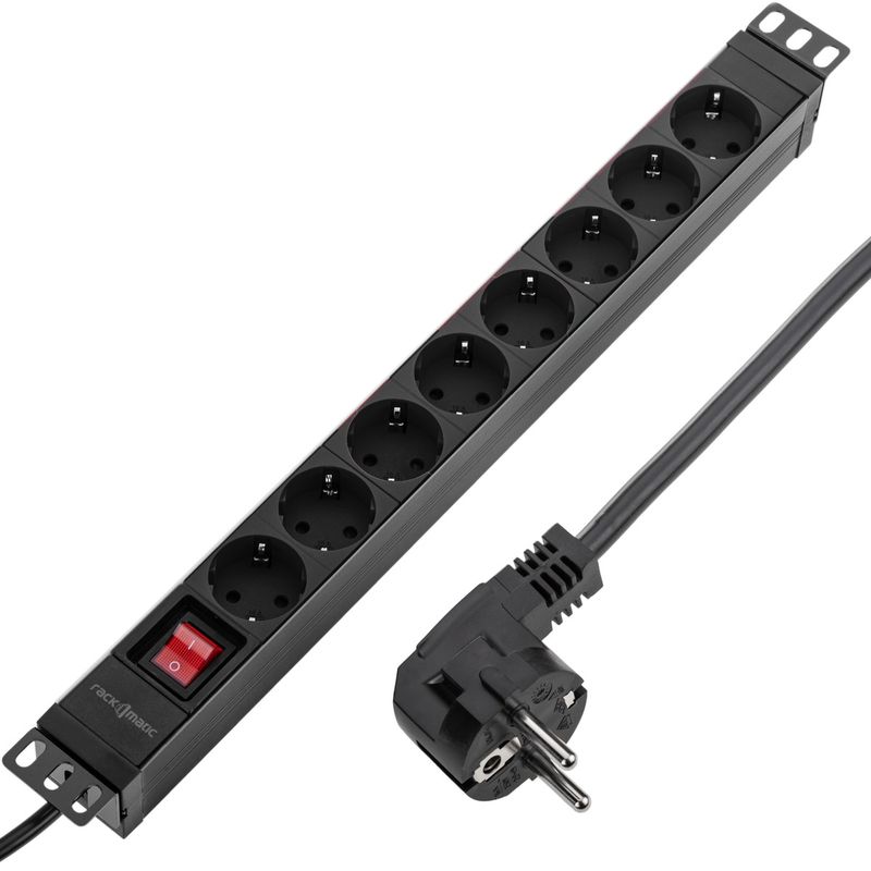 Regleta de enchufes PVC para armario rack 19" 1U con 8 schuko e interruptor - RE13100 - 01