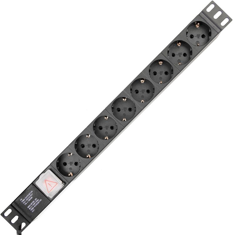 Regleta de enchufes rack 19" de 8 schuko negros con interruptor de 3 metros - RE01100 - 01