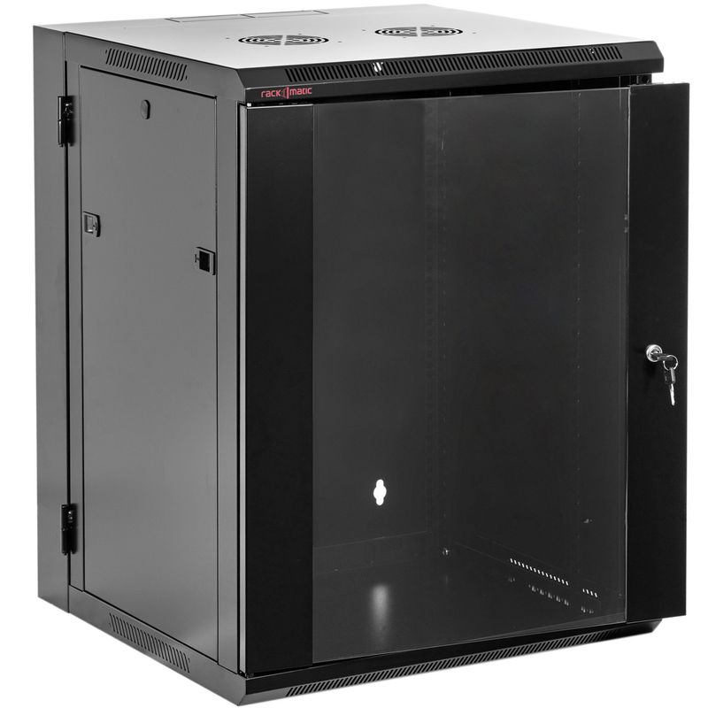 Armario rack mural 19'' pivotante 15U 600x550x770mm pared negro SOHORack GO montado - WK04500 - 01