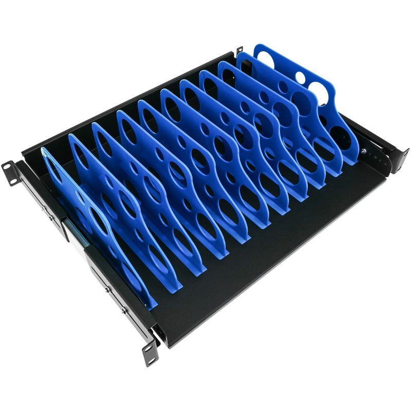 Estantería extraible para armario rack 19" con 10 divisiones para ordenador portátil o tablet 350 mm - RB02101 - 01