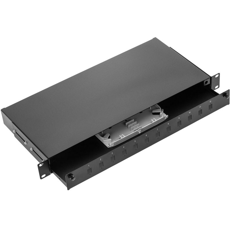 Patch Panel de fibra Óptica 1U negro de 12 SC Simplex o 12 LC duplex - FQ00100 - 01