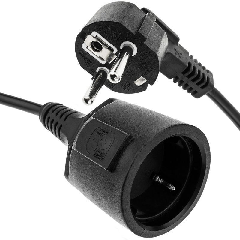 Prolongador de cable eléctrico schuko macho a hembra de 2 m negro - CH00600 - 01