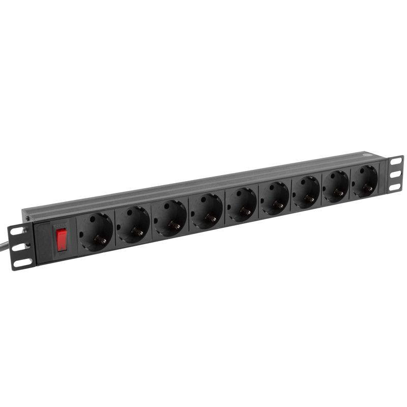 Regleta de enchufes para armario rack 19" 1U con 9 schuko aluminio e interruptor y cable de 3 metros - RE00100 - 01