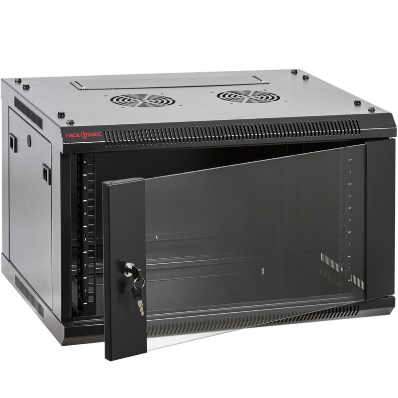 Armario rack mural 19" 6U 600x450x370mm pared negro SOHORack GO montado - WK01200 - 01