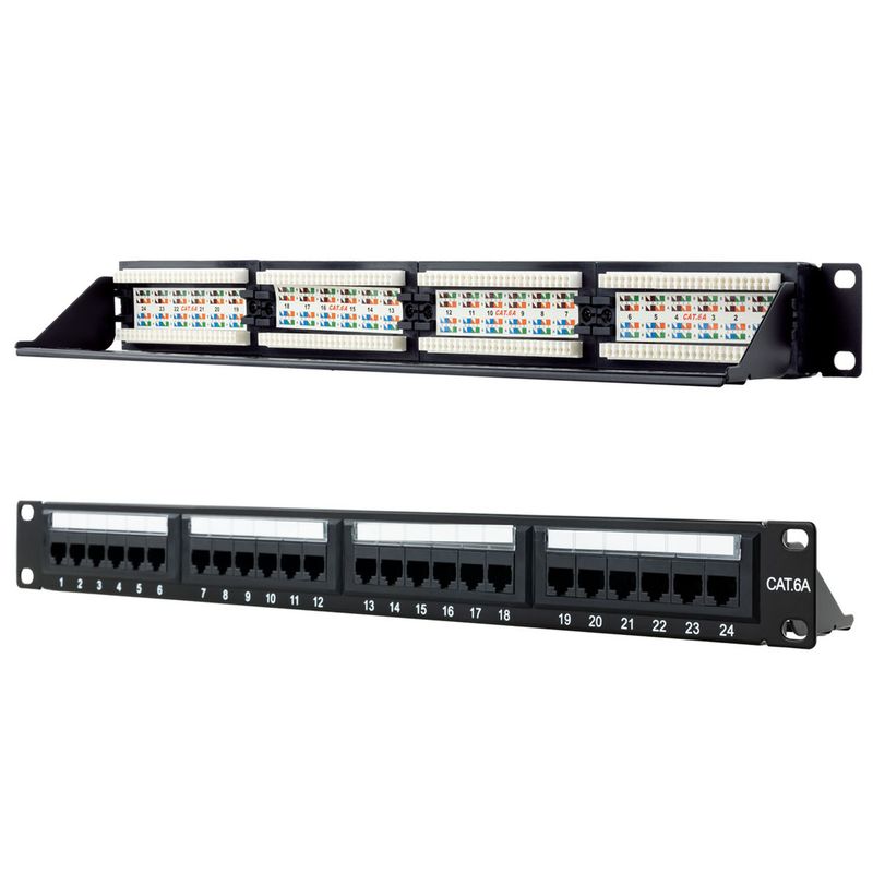 Patch panel de 24 RJ45 Cat.6A UTP 1U negro con peine - RD04200 - 01