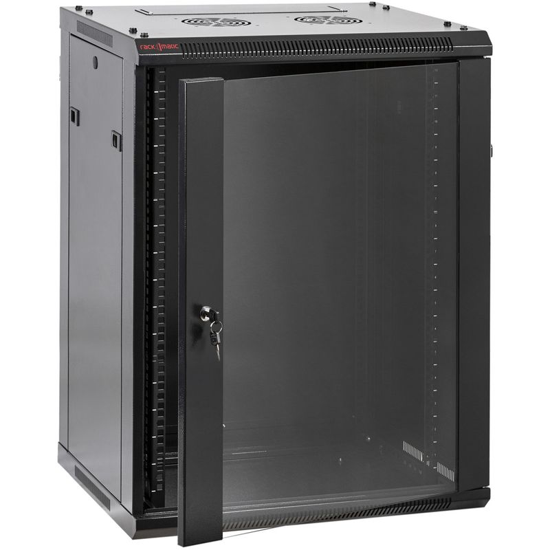 Armario rack mural 19'' 18U 600x450x900mm pared negro SOHORack GO montado - WK01600 - 01