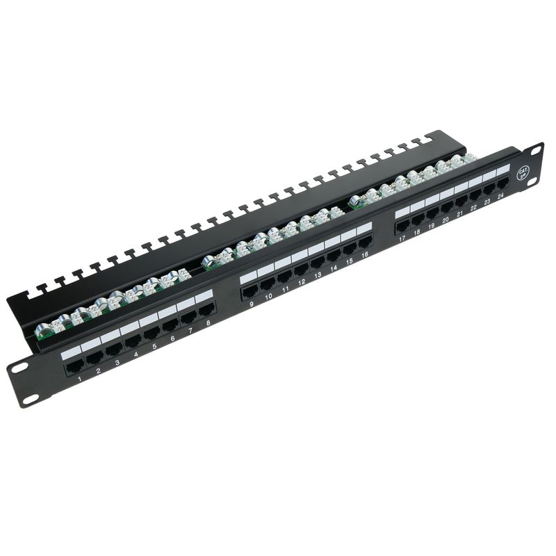 Patch panel de 24 RJ45 Cat.5e UTP 1U negro con organizador de cables para armario rack - RC04000 - 01