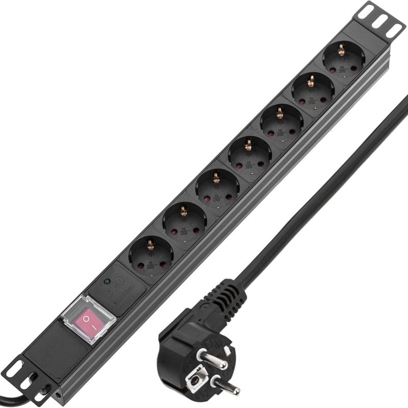 Regleta de enchufes para armario rack 19" 1U con 7 schuko e interruptor - RE08100 - 01