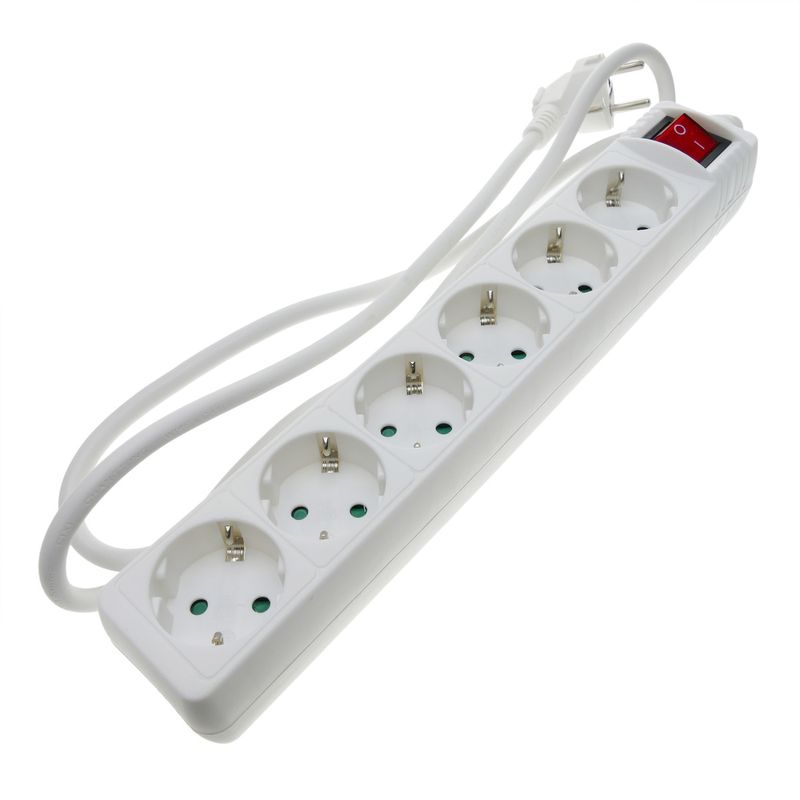 Regleta de enchufes 6 schuko 16A 250V blanca con interruptor y cable de 1.5m - IA03500 - 01